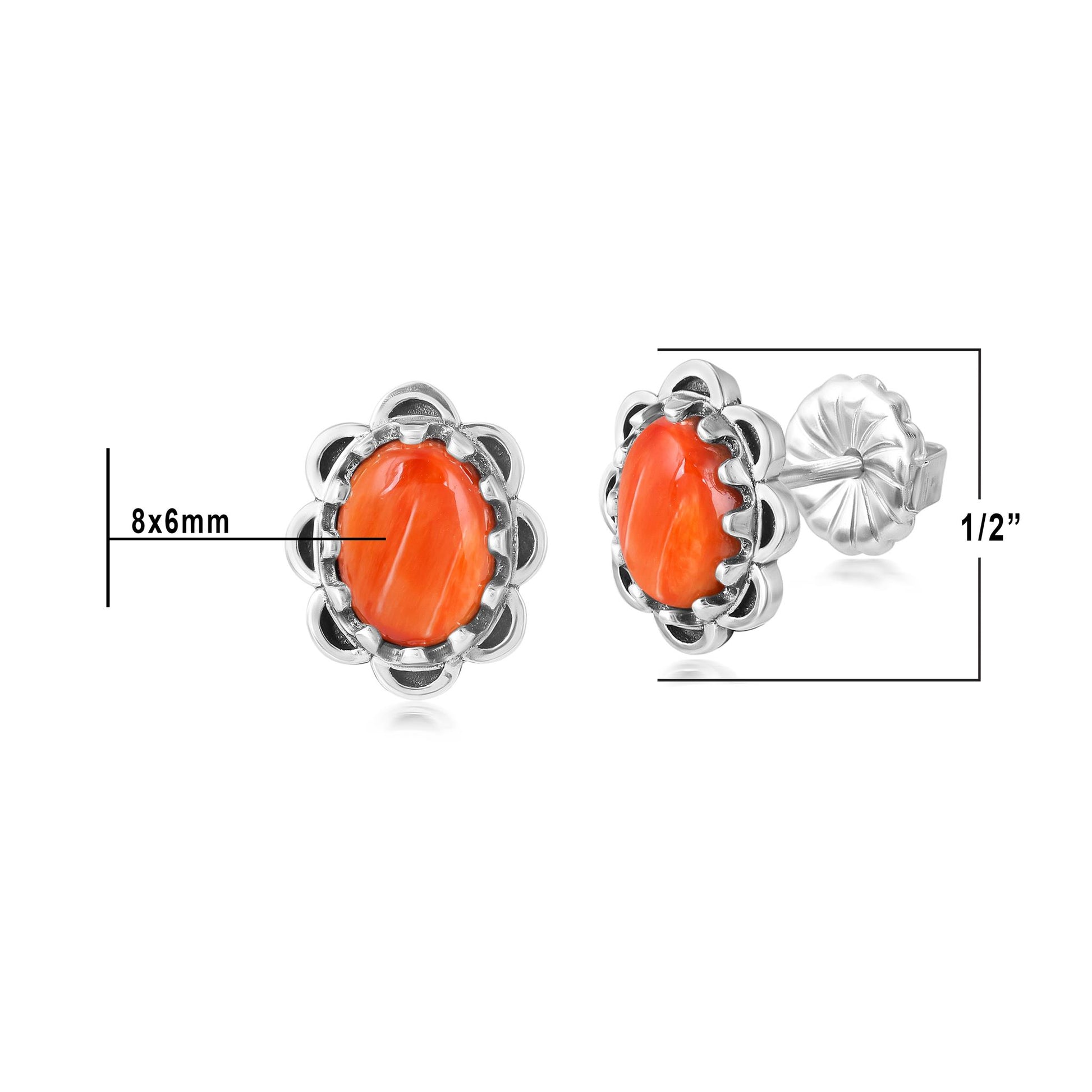 Sterling Silver Orange Spiny Oyster Concha Flower Stud Earrings