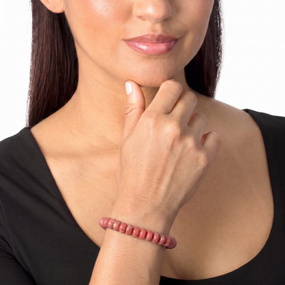 EXCLUSIVELY OURS! Sterling Silver Rhodonite Bead Stretch Bracelet, Sizes Small to Large