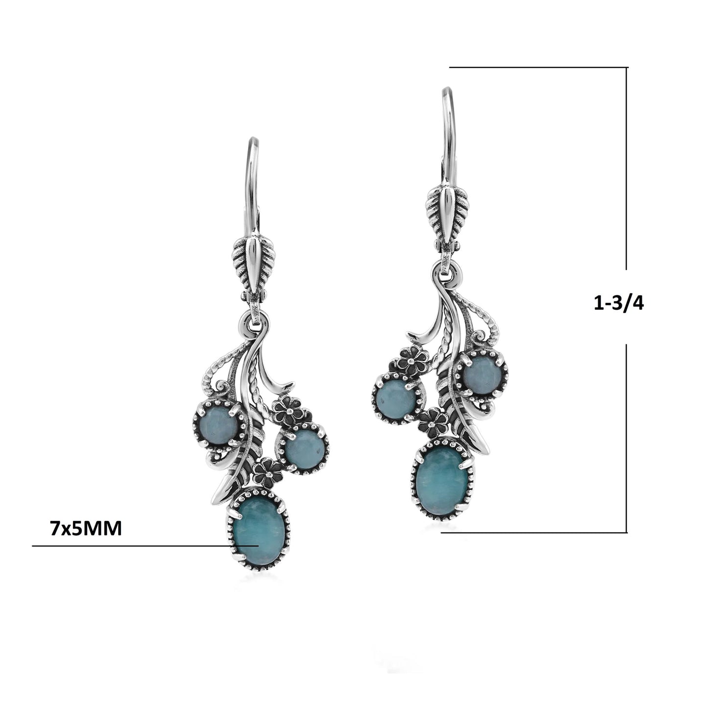 Sterling Silver Amazonite Leaf and Concha Cascading Earrings