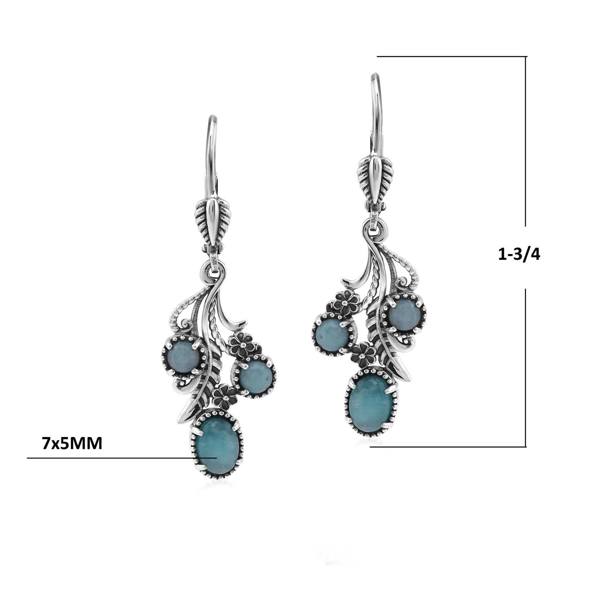 Sterling Silver Amazonite Leaf and Concha Cascading Earrings