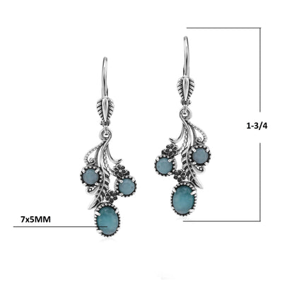 Sterling Silver Amazonite Leaf and Concha Cascading Earrings