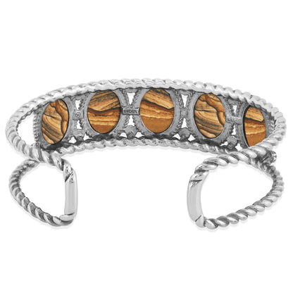 Sterling Silver Picture Jasper Gemstone Rope Design 5-Stone Cuff Bracelet, Sizes Small to Large