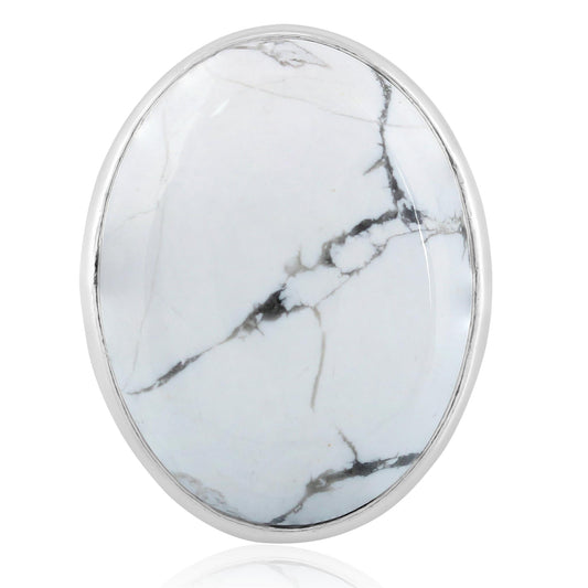 Sterling Silver White Howlite Bold Oval Bezel Set Ring