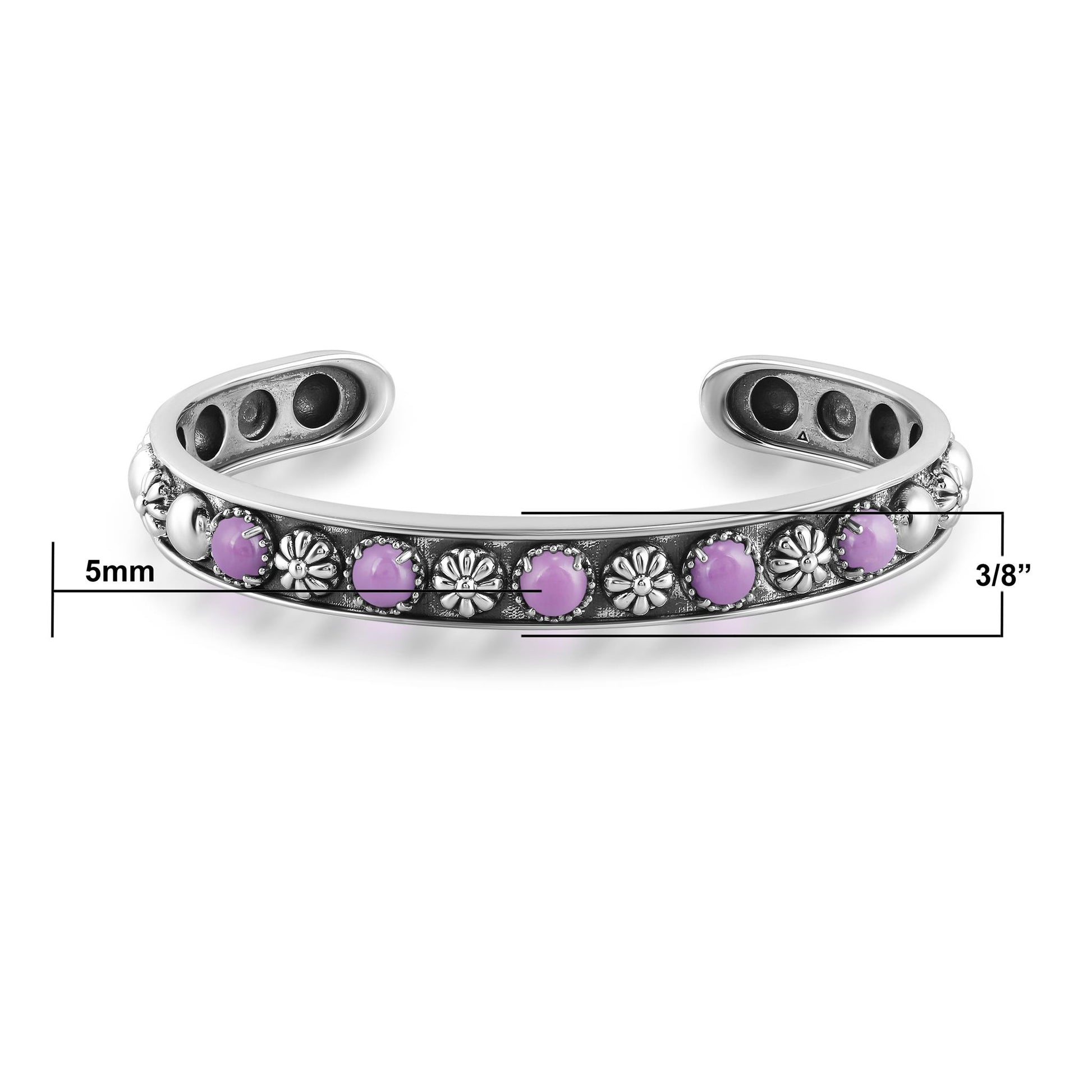 Sterling Silver Phosphosiderite Concha Flower Narrow Cuff Bracelet