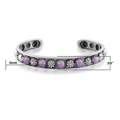 Sterling Silver Phosphosiderite Concha Flower Narrow Cuff Bracelet