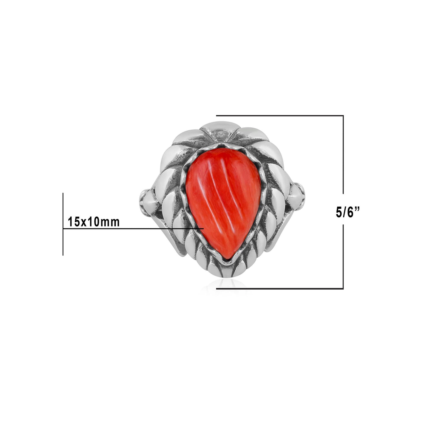 Sterling Silver Red Spiny Oyster Pear Cut Rope Ring