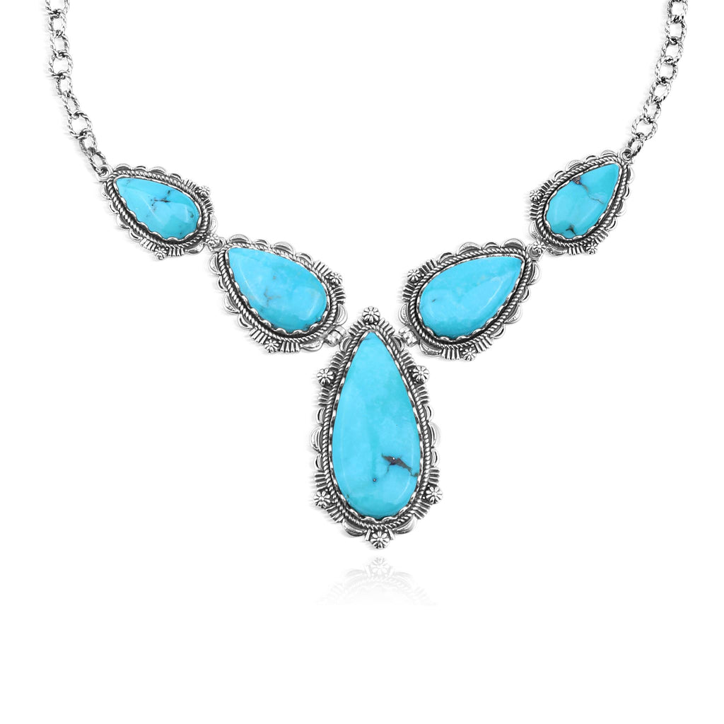 LIMITED EDITION! Sterling Silver Kingman Turquoise Pear-Shaped Gemstone Statement Necklace, 20 Inches