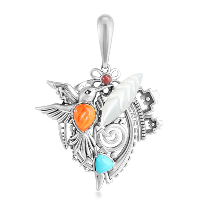 EXCLUSIVELY OURS! Sterling Silver Multi-Gemstone Cabochon Fritz Casuse Hummingbird Pendant Enhancer