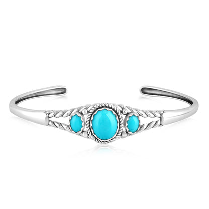 EXCLUSIVELY OURS! Sterling Silver Kingman Turquoise Oval Cut Rope Cuff Bracelet, Sizes Small to Large