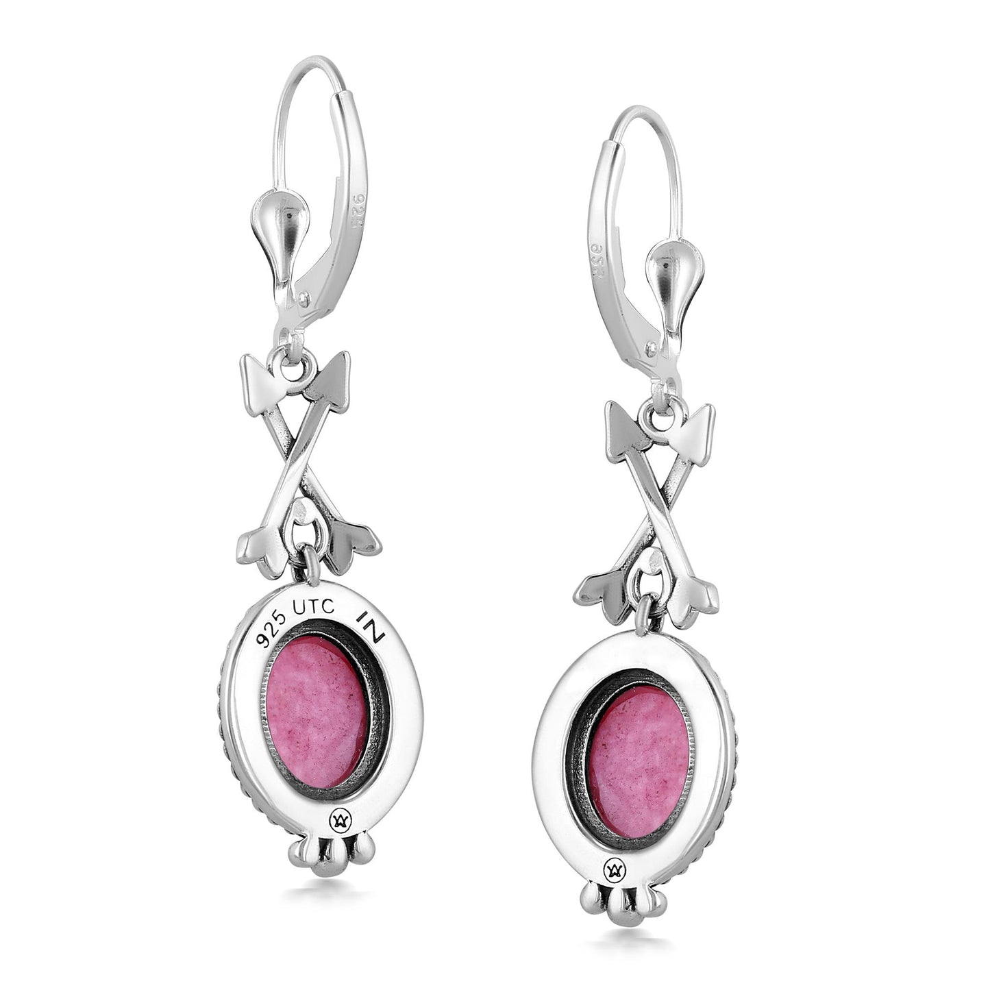 Sterling Silver Rhodonite Crossed Arrow Drop and Dangle Earrings
