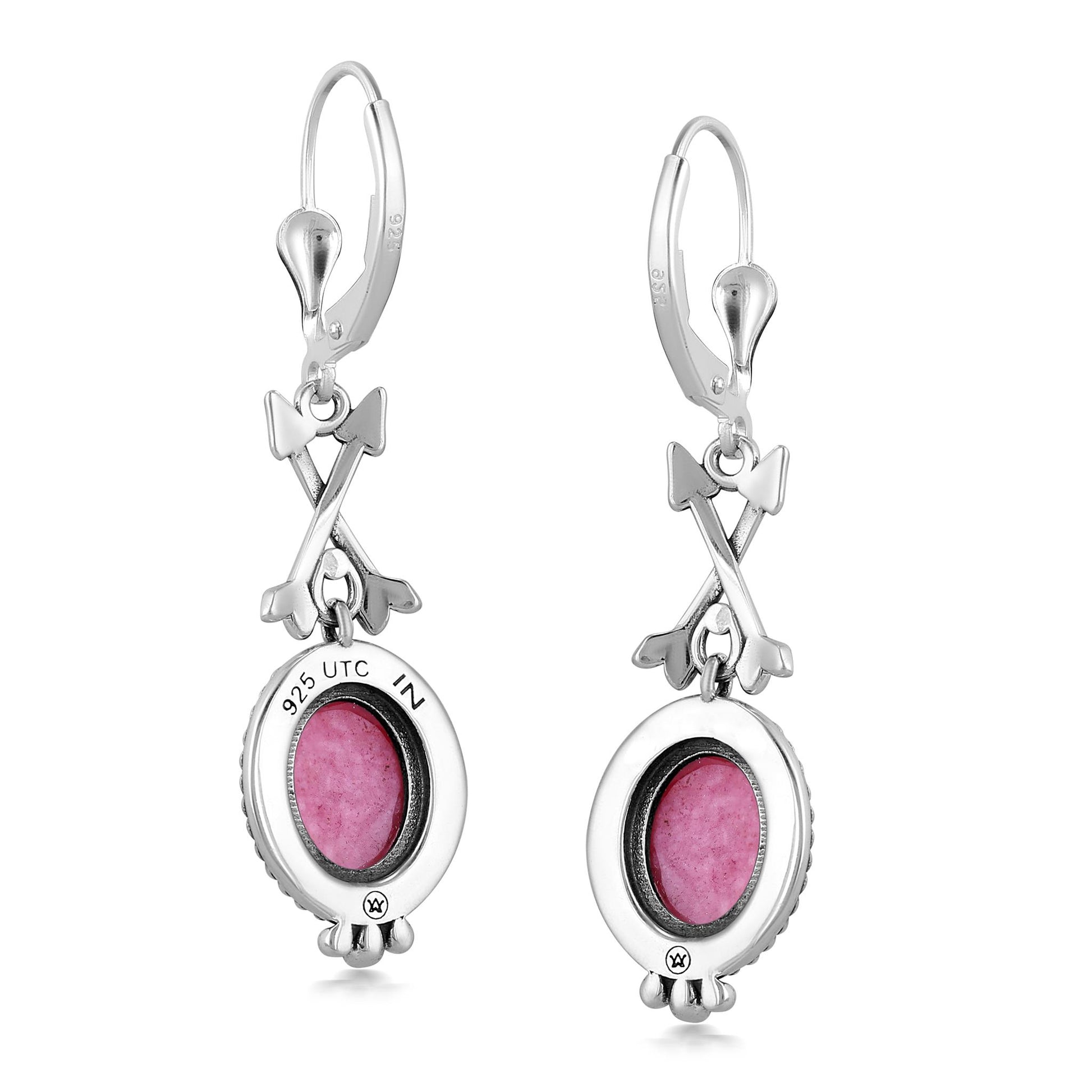 Sterling Silver Rhodonite Crossed Arrow Drop and Dangle Earrings
