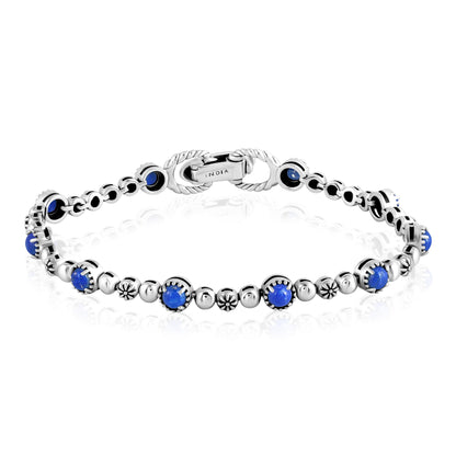 EXCLUSIVELY OURS! Sterling Silver Lapis Round Beaded Bracelet, Sizes Small to Large