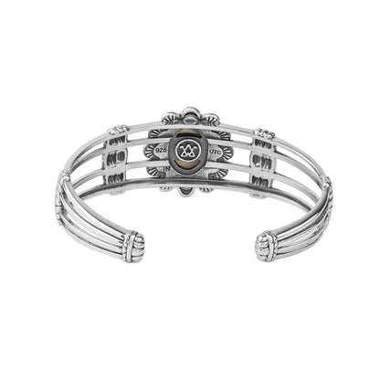 Sterling Silver White Mother of Pearl Oval Scallop Open Cuff Bracelet