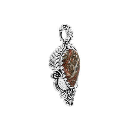 Sterling Silver Leopard Jasper Pear Gemstone Leaf Pendant Enhancer 