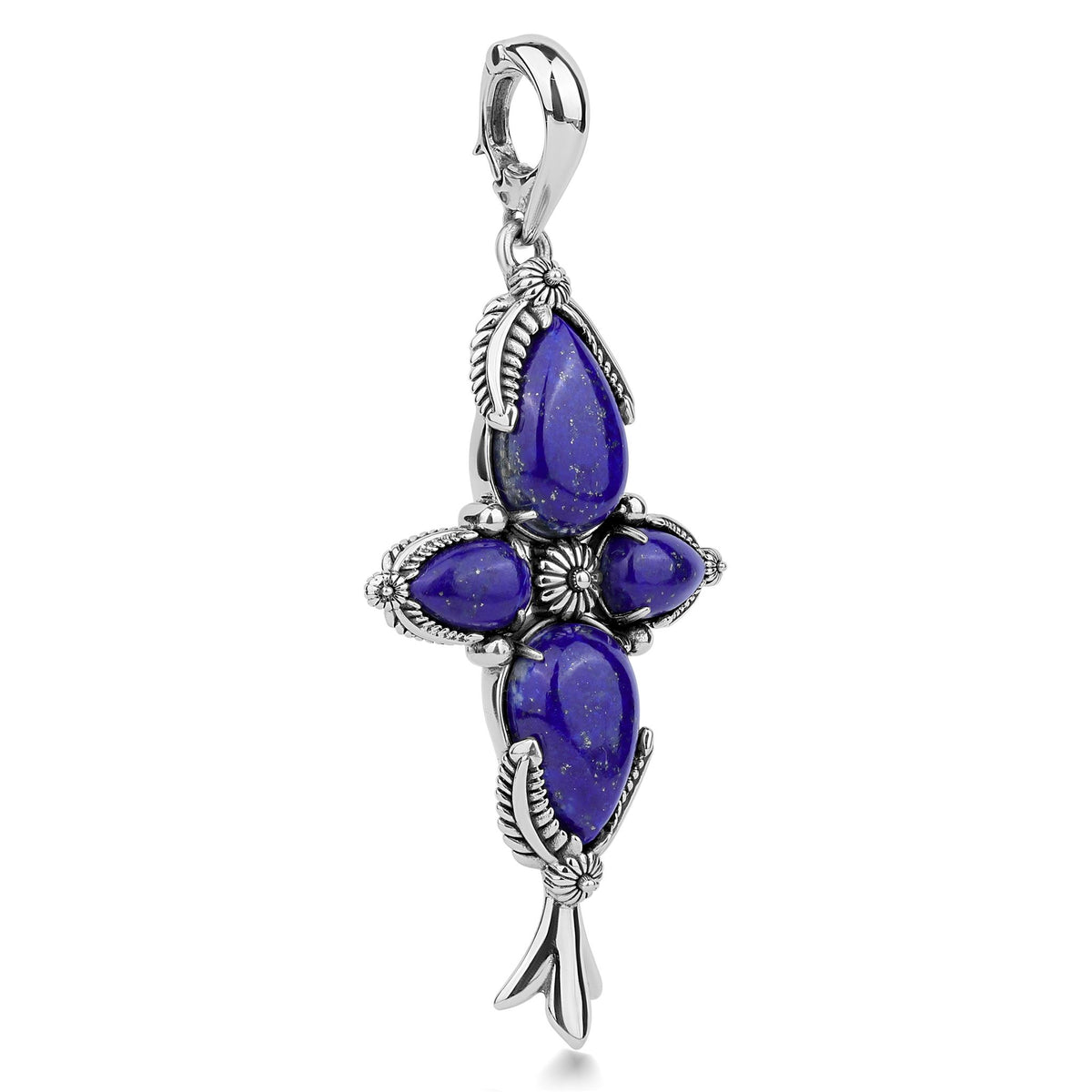 Sterling Silver Four Pear Lapis Gemstone Pendant Enhancer 