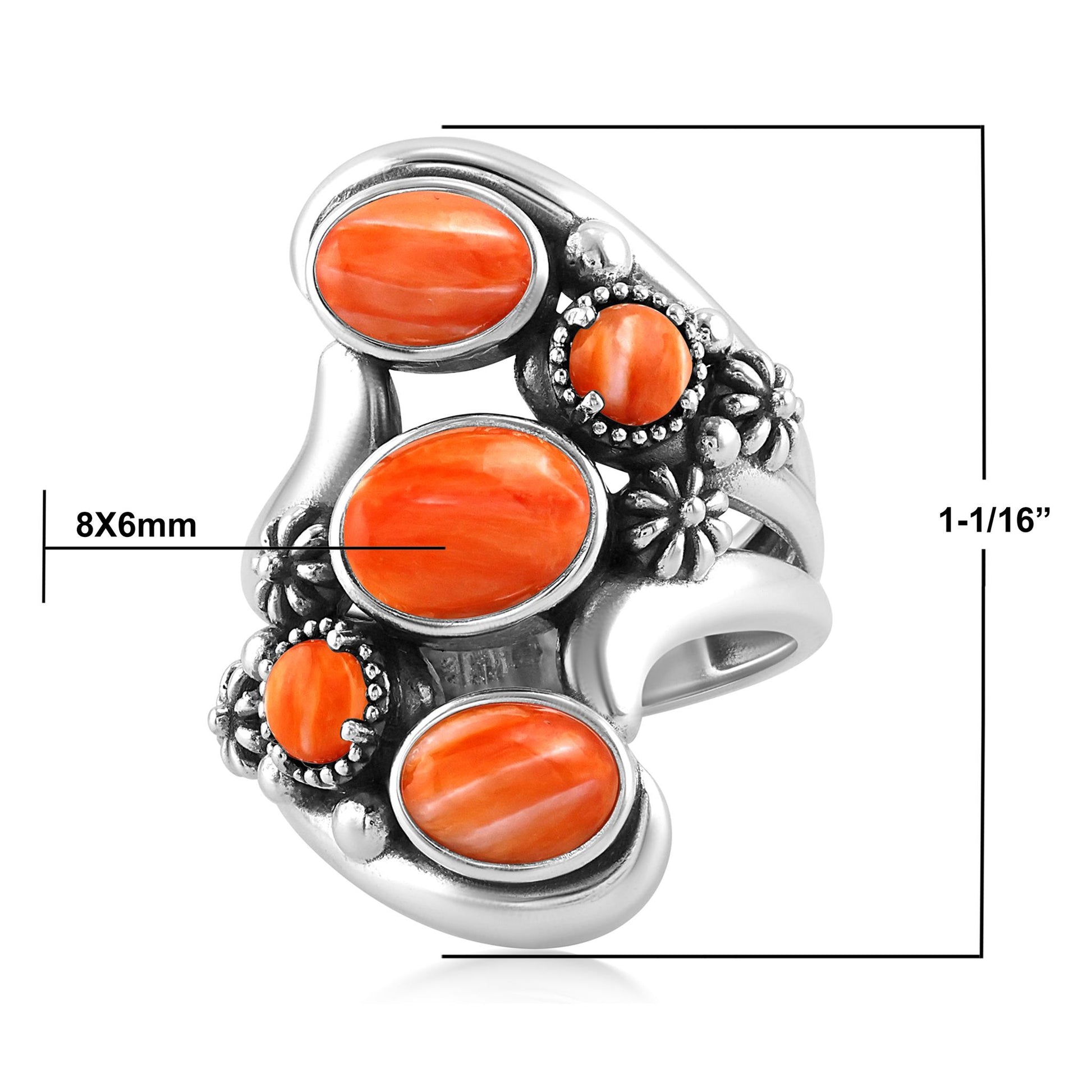 Sterling Silver Orange Spiny Oyster Freeform Bypass Ring