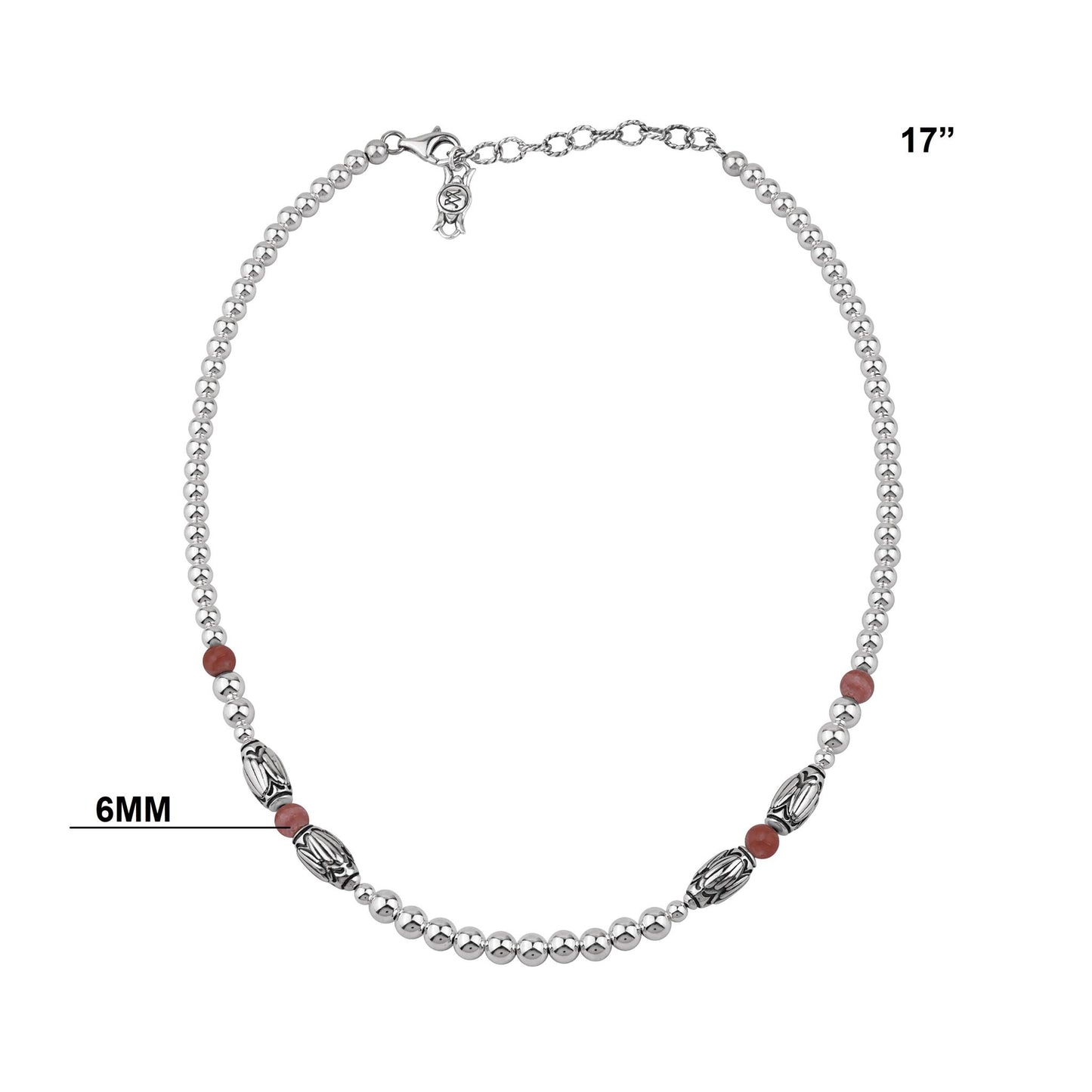  Sterling Silver Rhodochrosite Barrel Bead Necklace