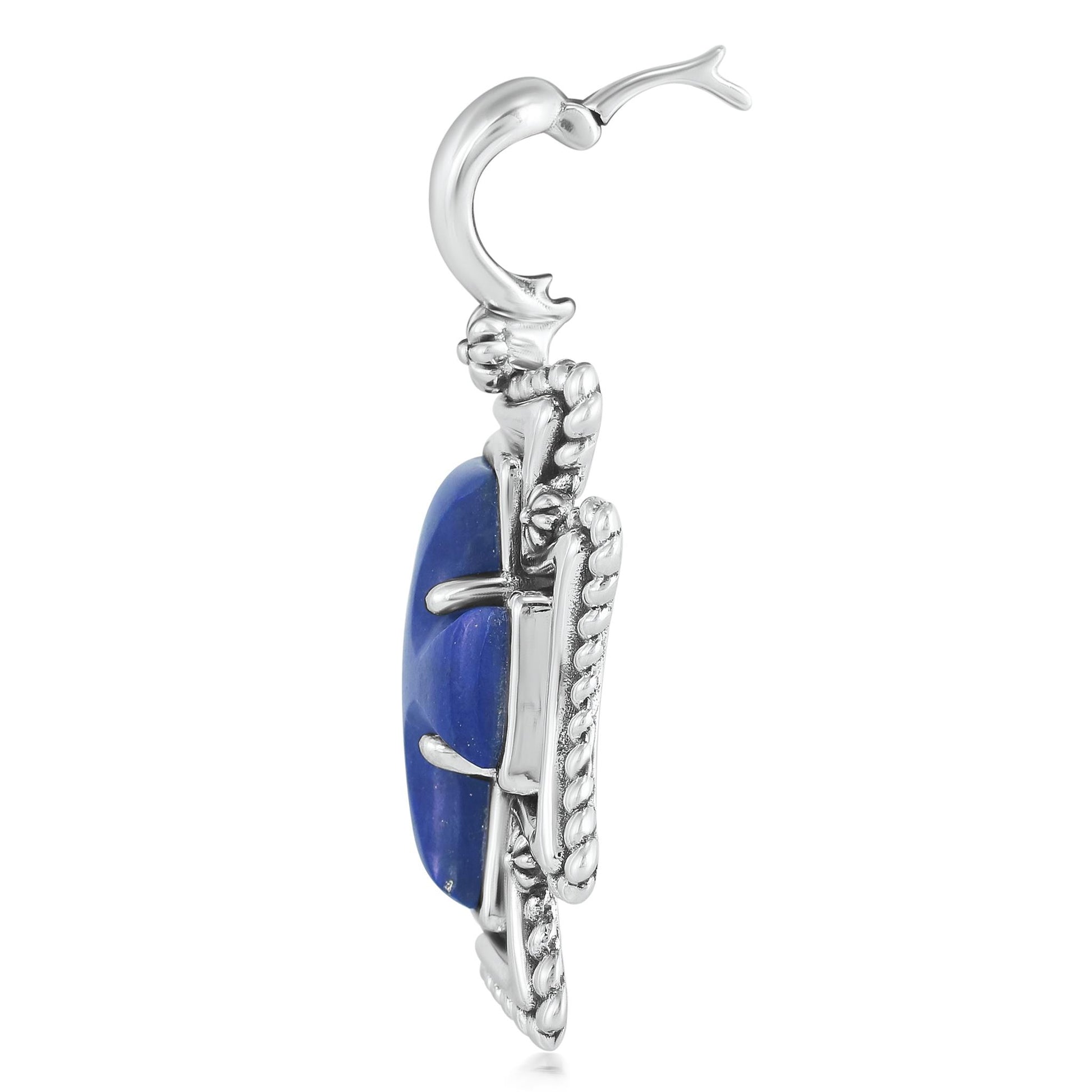 Sterling Silver Lapis Rope Detail Cross Pendant Enhancer