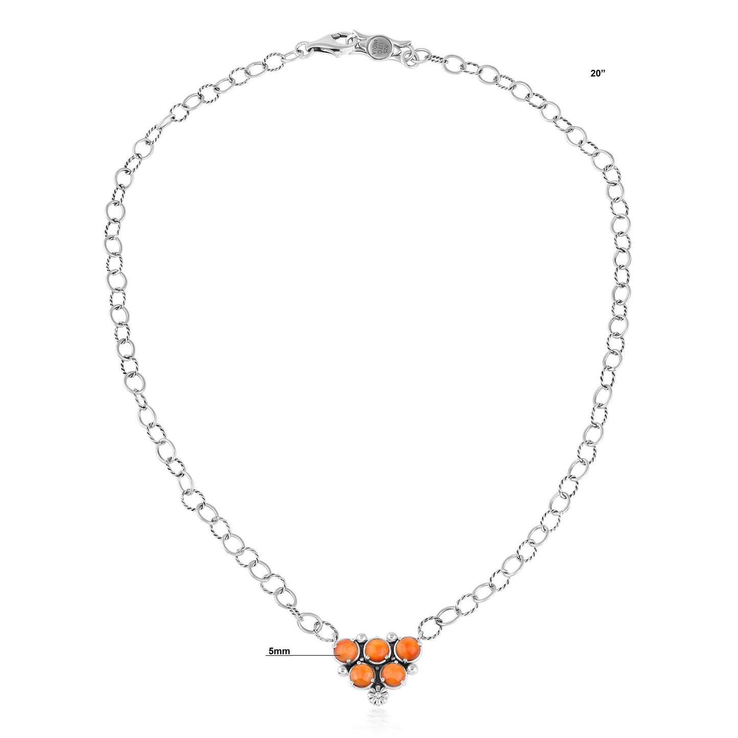 EXCLUSIVELY OURS! Sterling Silver Orange Spiny Oyster Concha Cluster Oval Link Necklace, 20 Inches