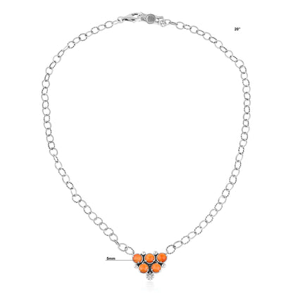 EXCLUSIVELY OURS! Sterling Silver Orange Spiny Oyster Concha Cluster Oval Link Necklace, 20 Inches