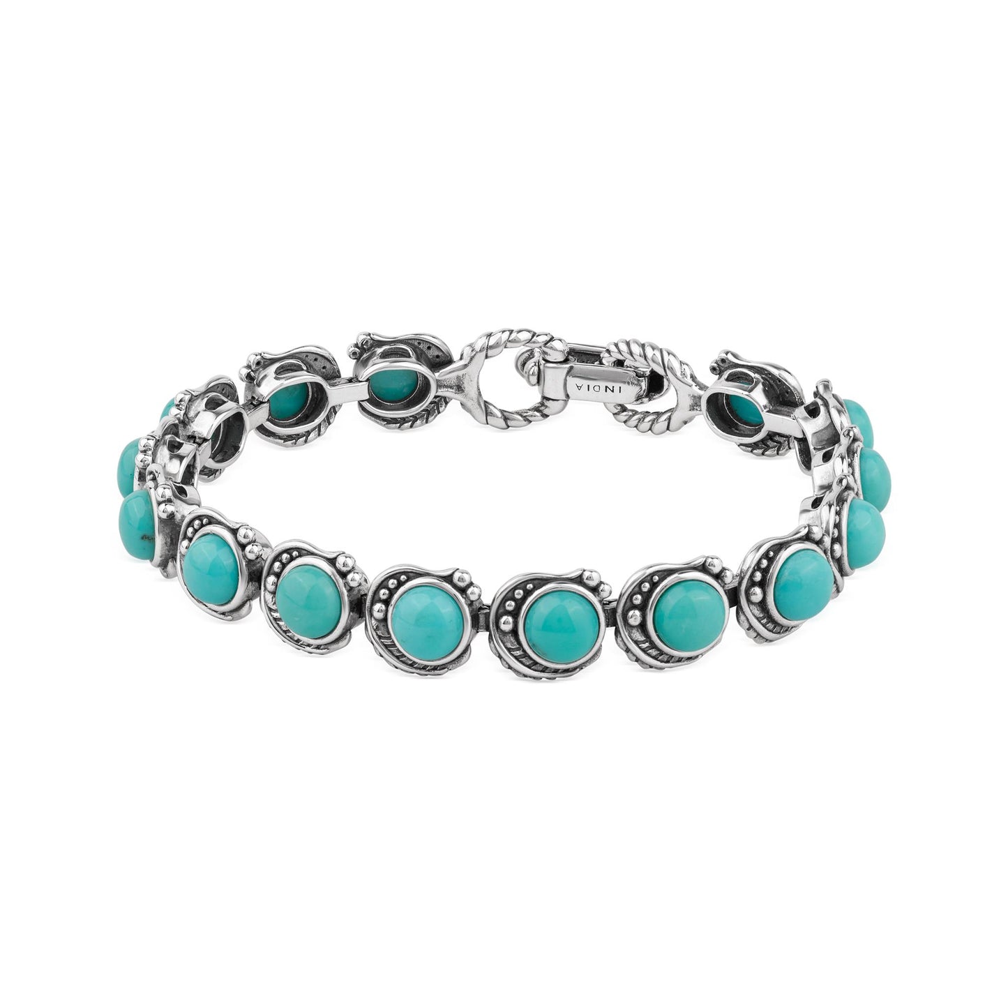LIMITED EDITION! Sterling Silver Kingman Turquoise Round Cabochon Tennis Bracelet, Sizes Small to Large