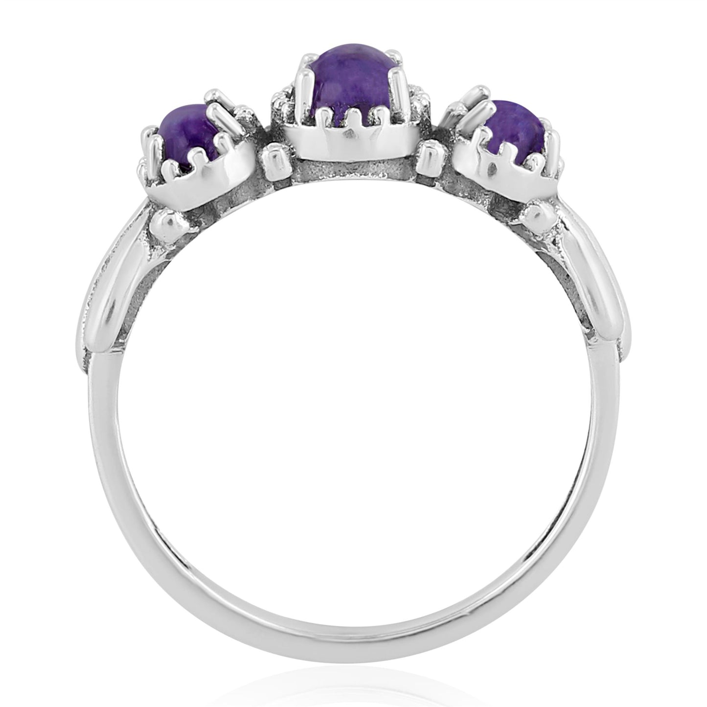 Sterling Silver Charoite 3-Stone Fan Ring