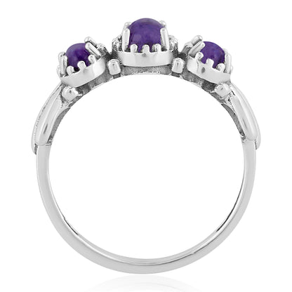 Sterling Silver Charoite 3-Stone Fan Ring