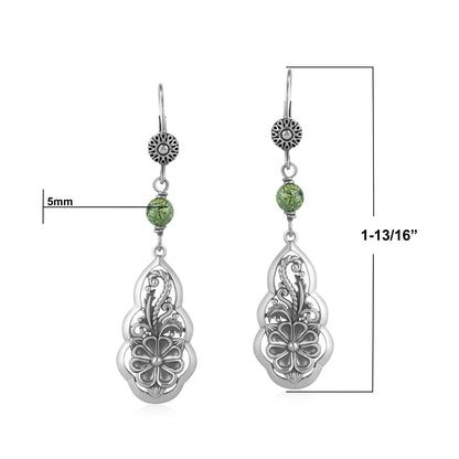 Sterling Silver Serpentine Flower Gemstone Bead Lever Back Earrings