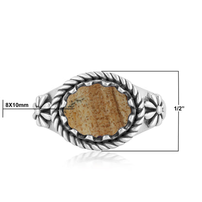 Sterling Silver Picture Jasper East West Ring
