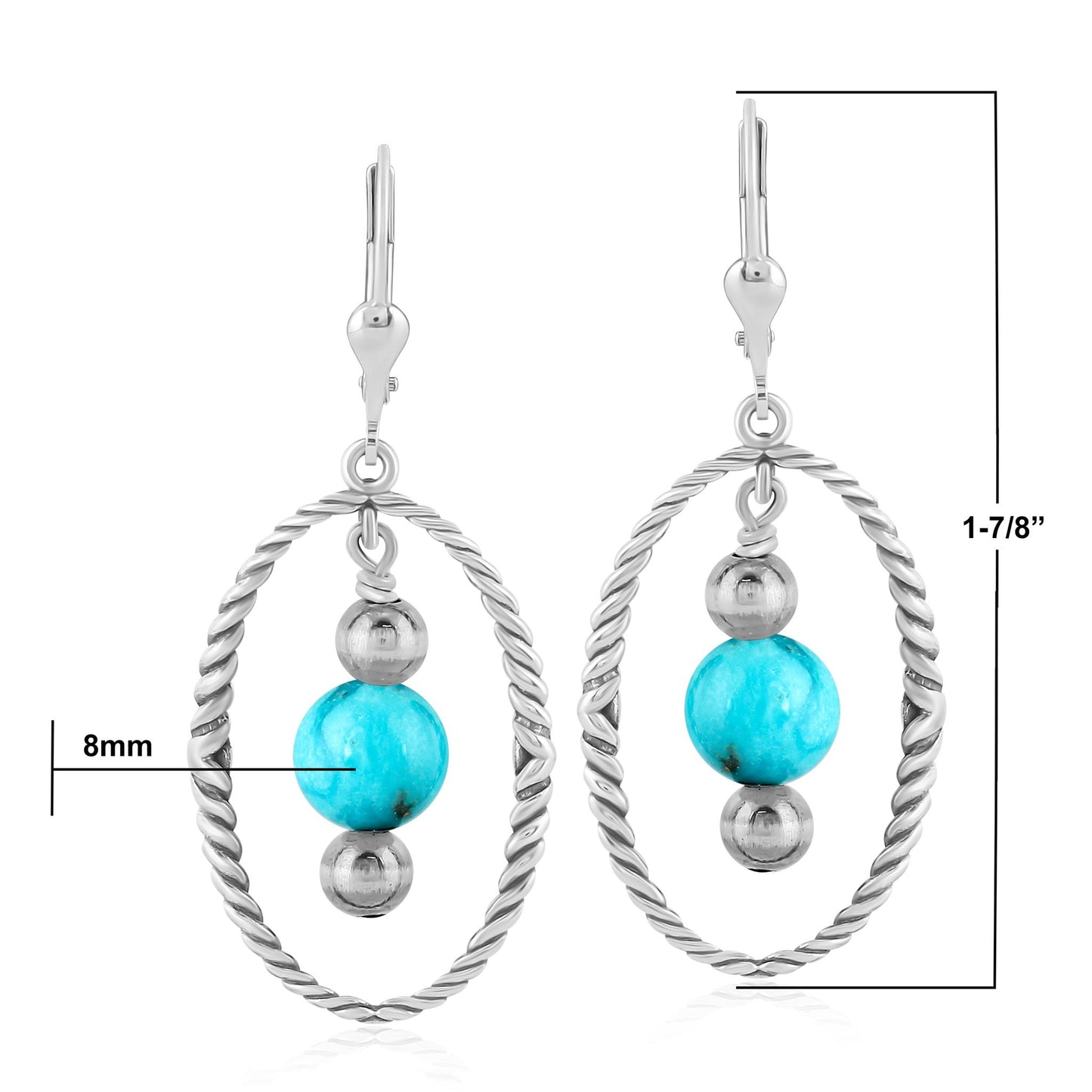 EXCLUSIVELY OURS! Sterling Silver Kingman Turquoise Rope and Bead Halo Dangle Earrings