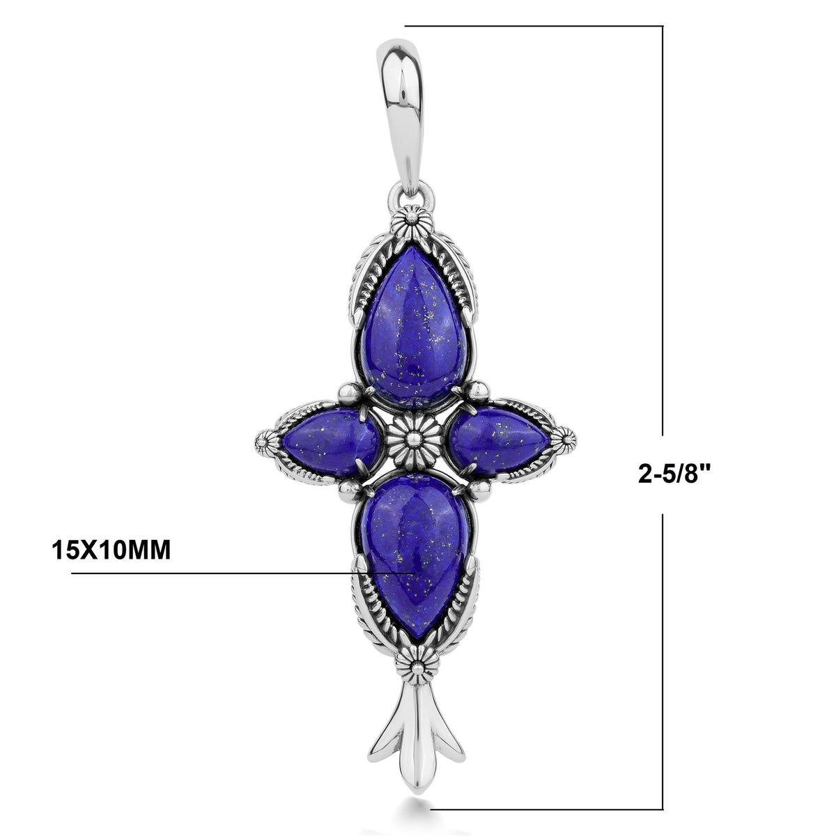 Sterling Silver Four Pear Lapis Gemstone Pendant Enhancer 