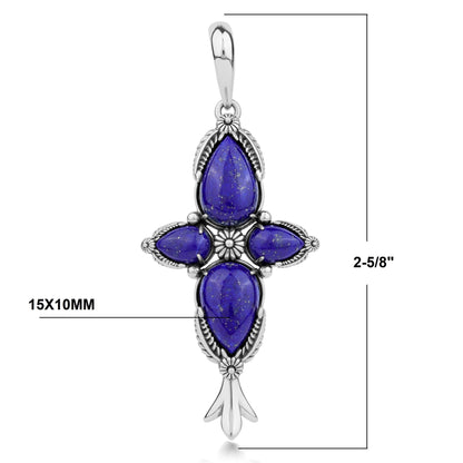 Sterling Silver Four Pear Lapis Gemstone Pendant Enhancer 