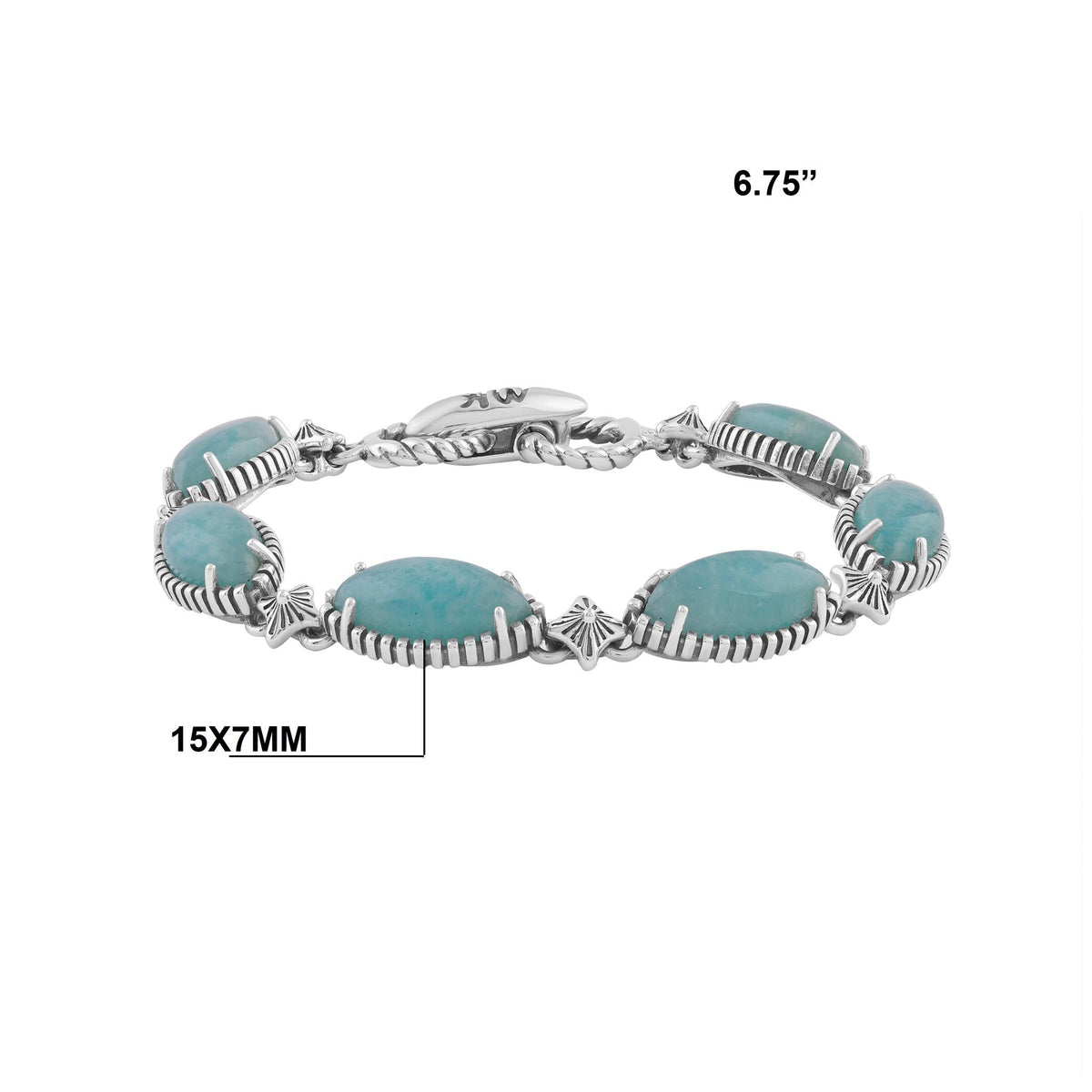 Sterling Silver Amazonite Marquise Cut Link Bracelet