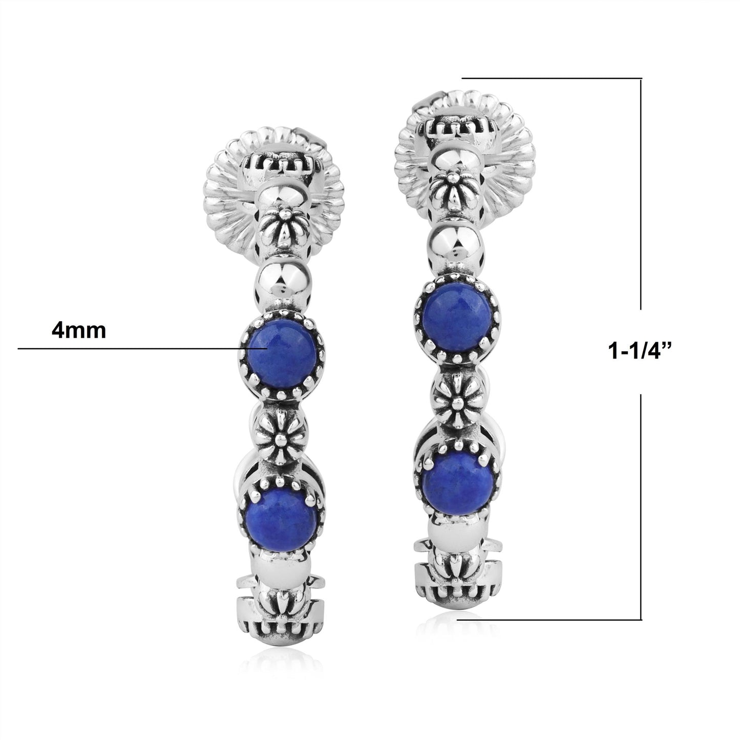 Sterling Silver Lapis 1 Inch Concha Hoop Earrings 