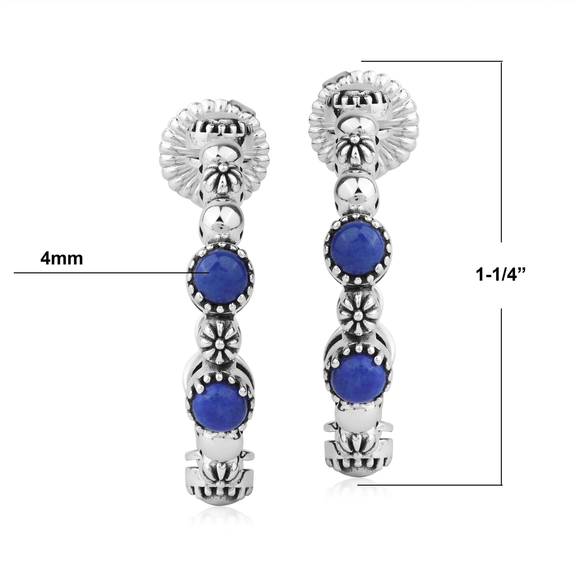 Sterling Silver Lapis 1 Inch Concha Hoop Earrings 