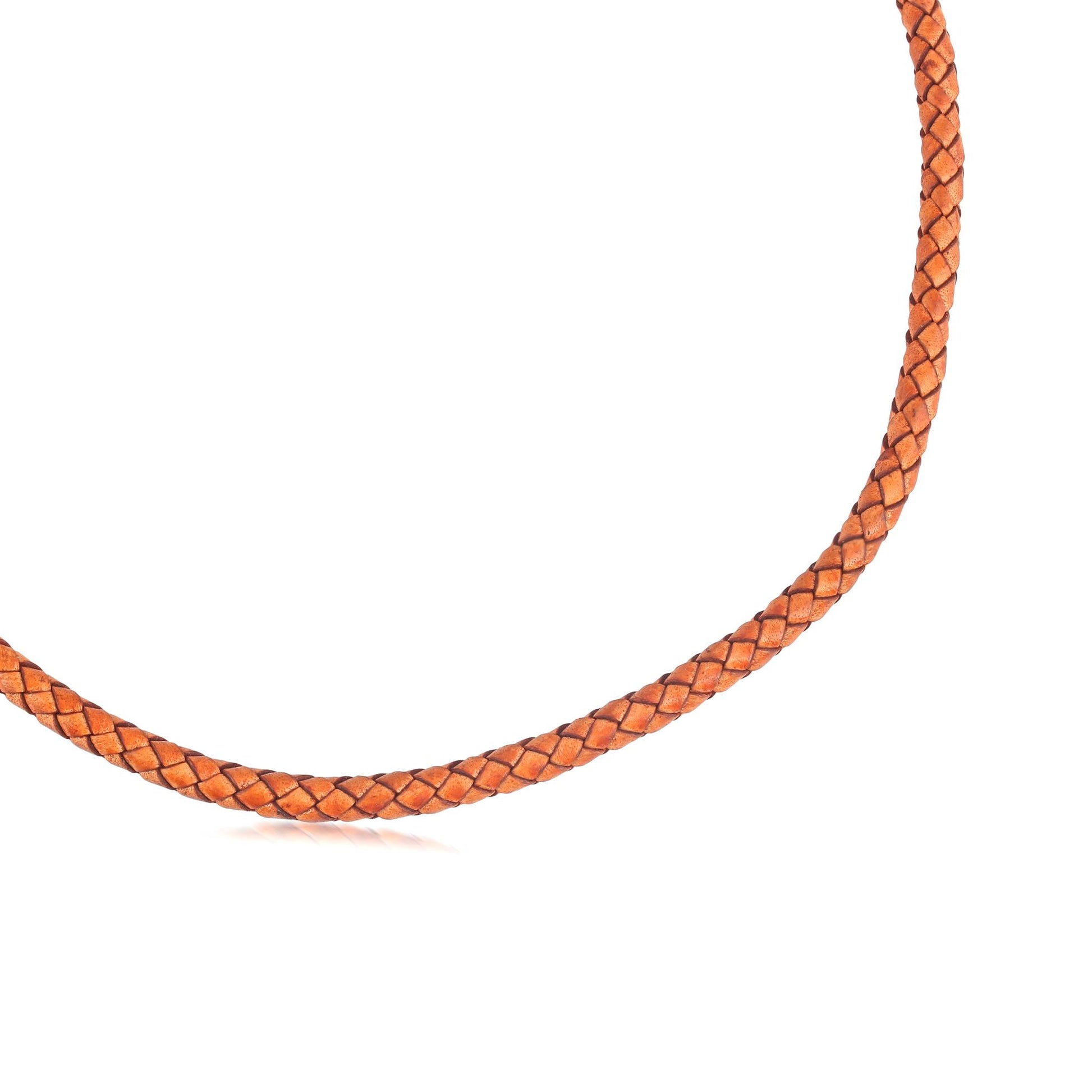 Braided Genuine Antique Orange Leather Sterling Silver Necklace, 17 to 20 Inches