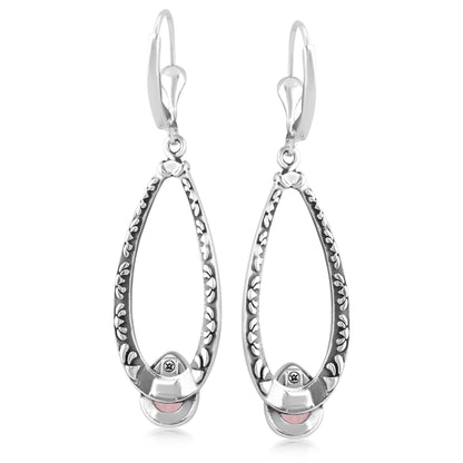 Sterling Silver Rhodochrosite Pear-Cut Long Oval Lever Back Dangle Earrings
