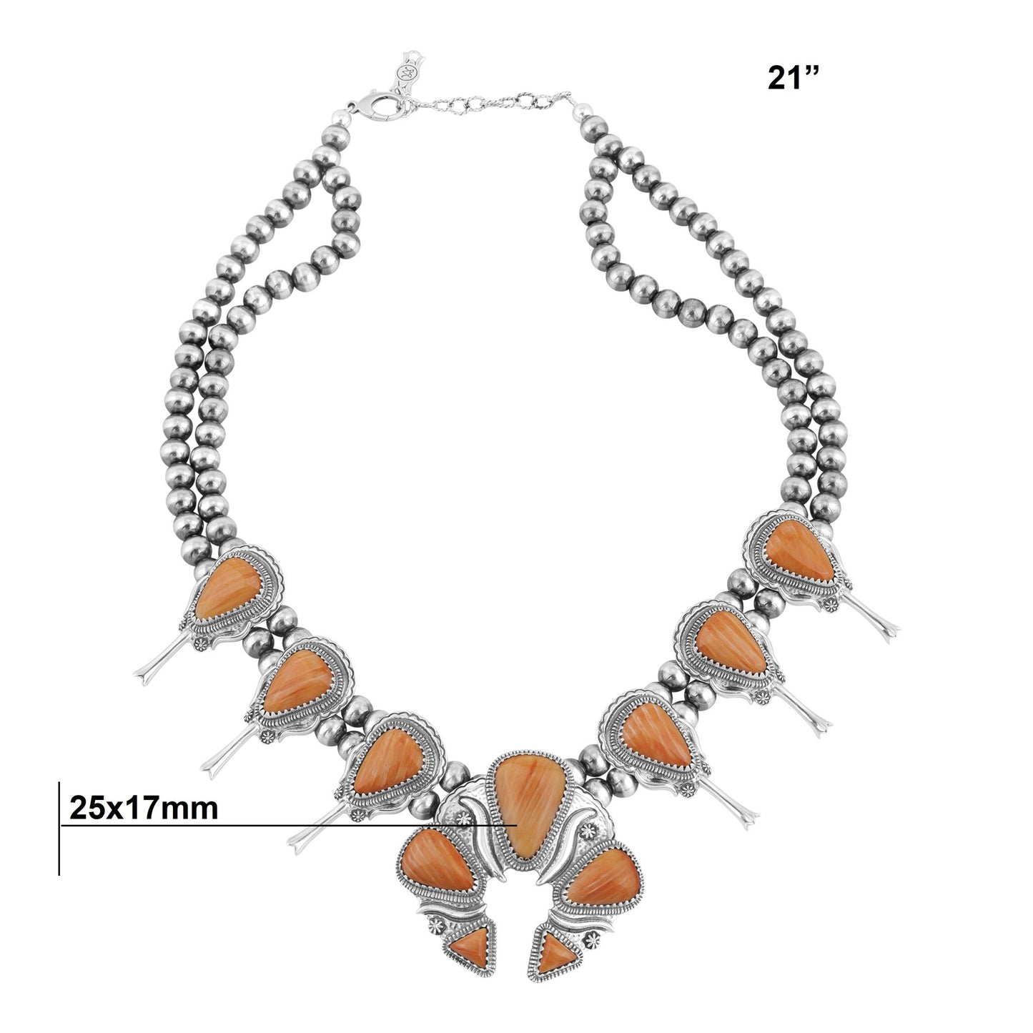 LIMITED EDITION! Sterling Silver Orange Spiny Oyster Large Naja Squash Blossom Necklace