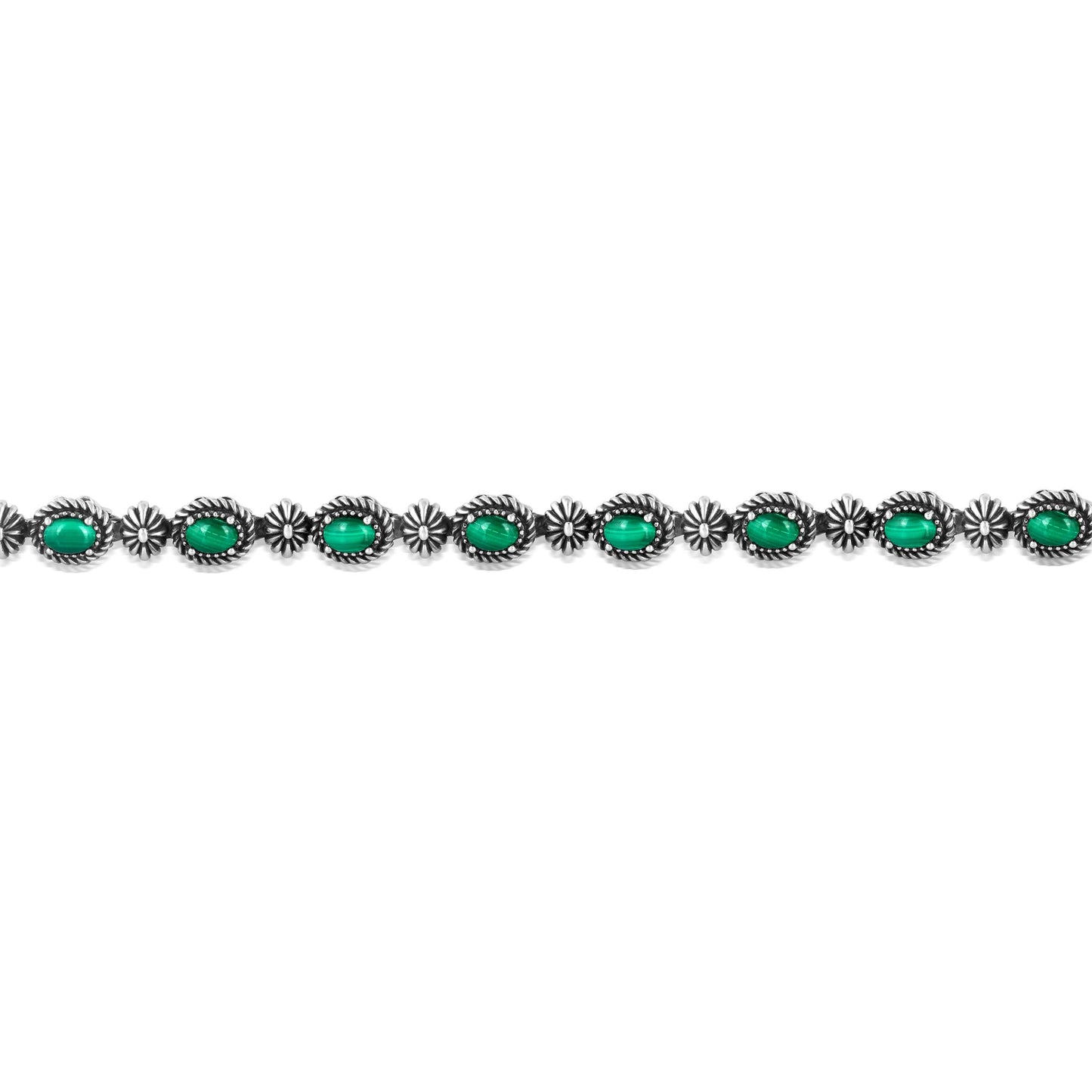 Sterling Silver Oval Malachite Tennis Bracelet