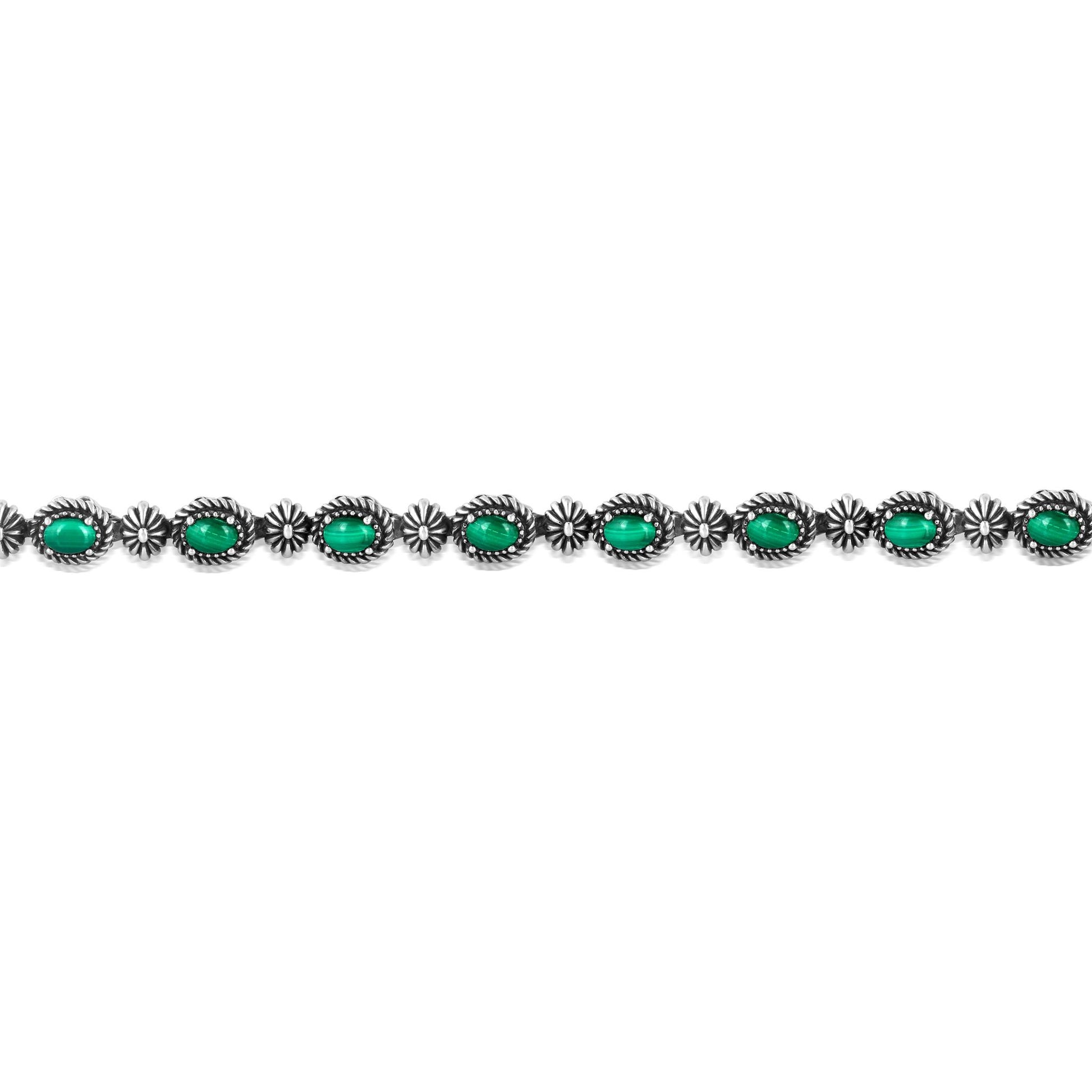 Sterling Silver Oval Malachite Tennis Bracelet