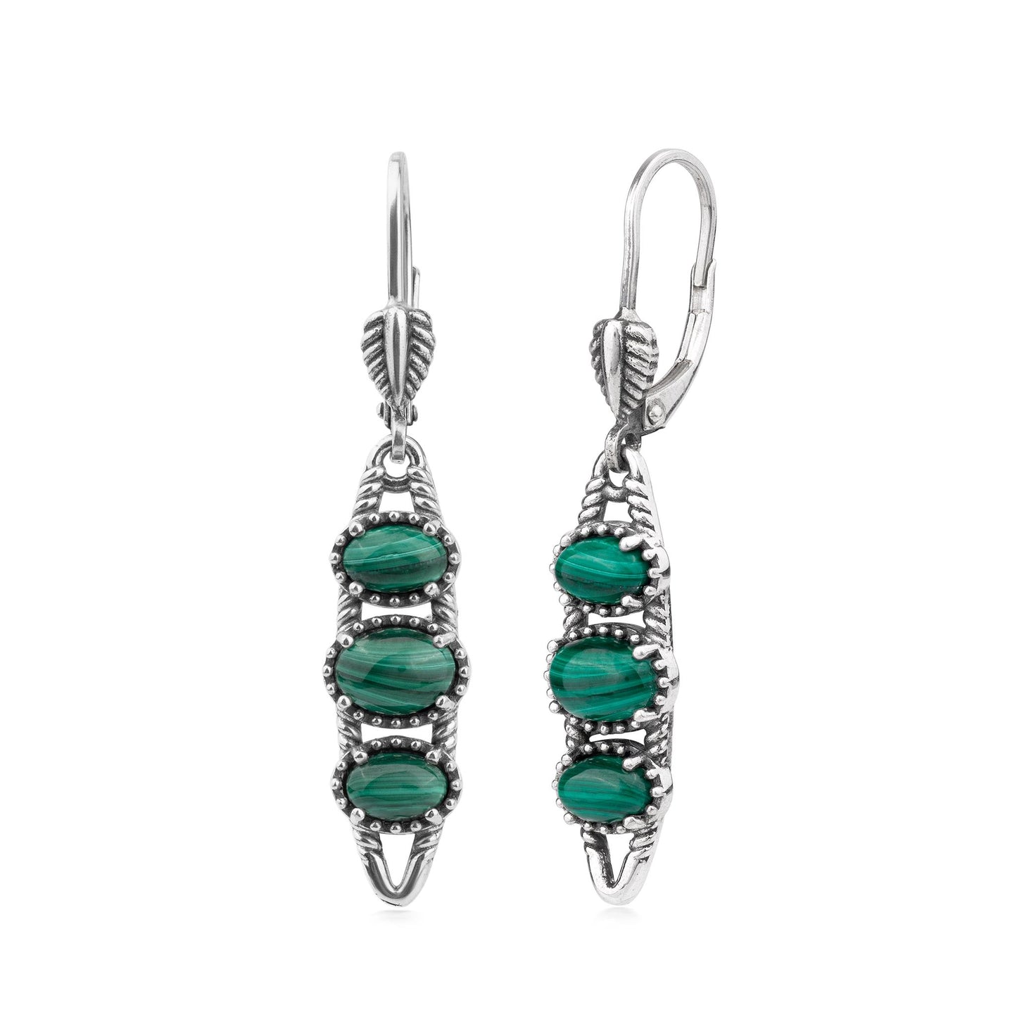 EXCLUSIVELY OURS! Sterling Silver Malachite Friendship Lever Back Dangle Earrings