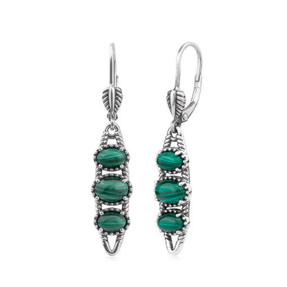 EXCLUSIVELY OURS! Sterling Silver Malachite Friendship Lever Back Dangle Earrings