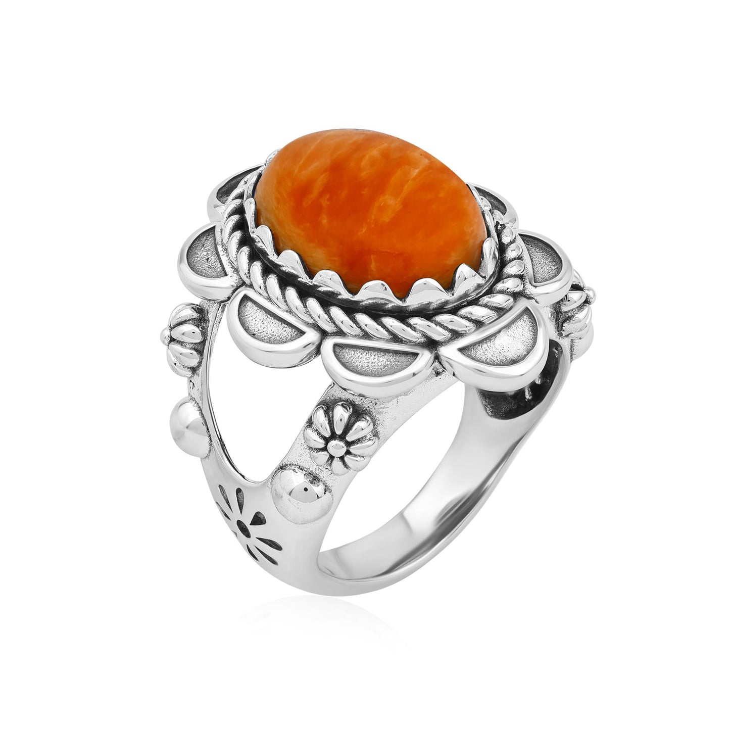 Sterling Silver Orange Spiny Oyster Oval Scallop Ring