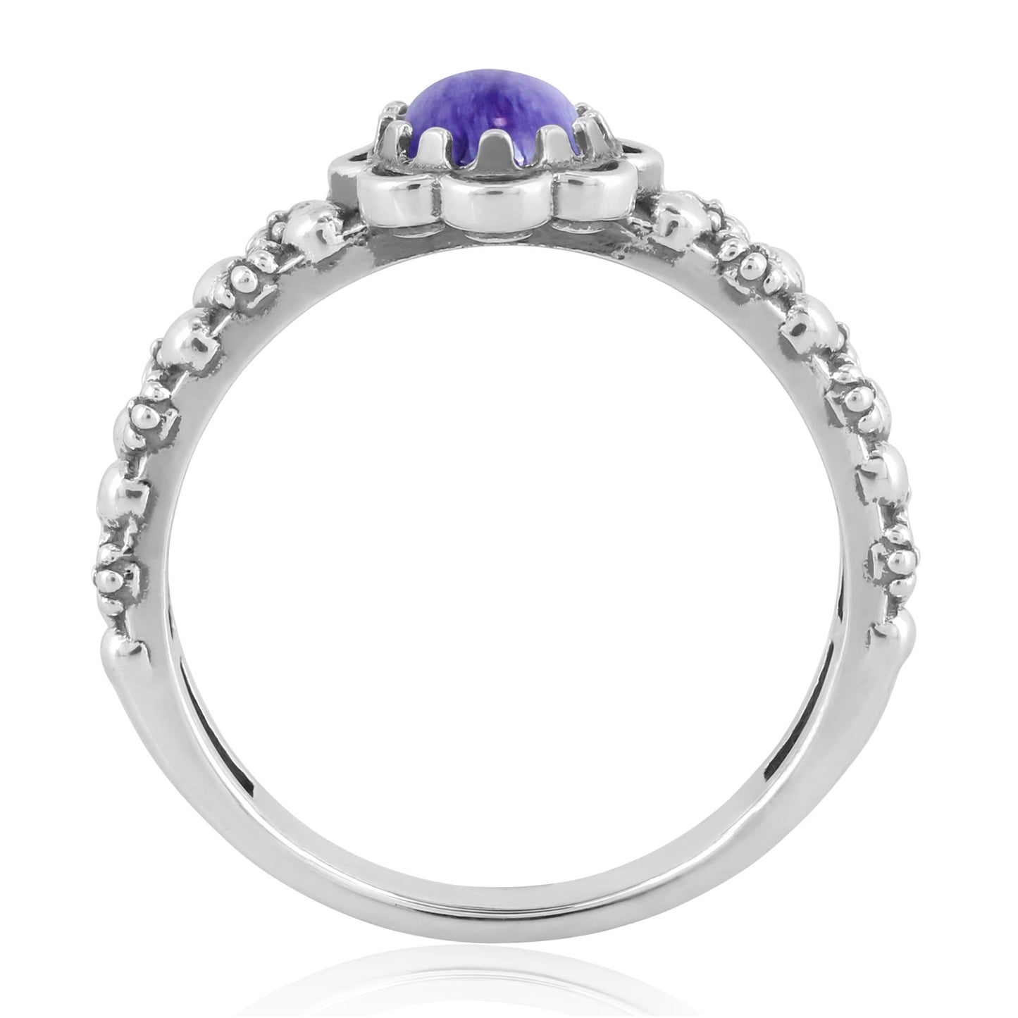 EXCLUSIVELY OURS! Sterling Silver Charoite Double Row Concha Flower Ring