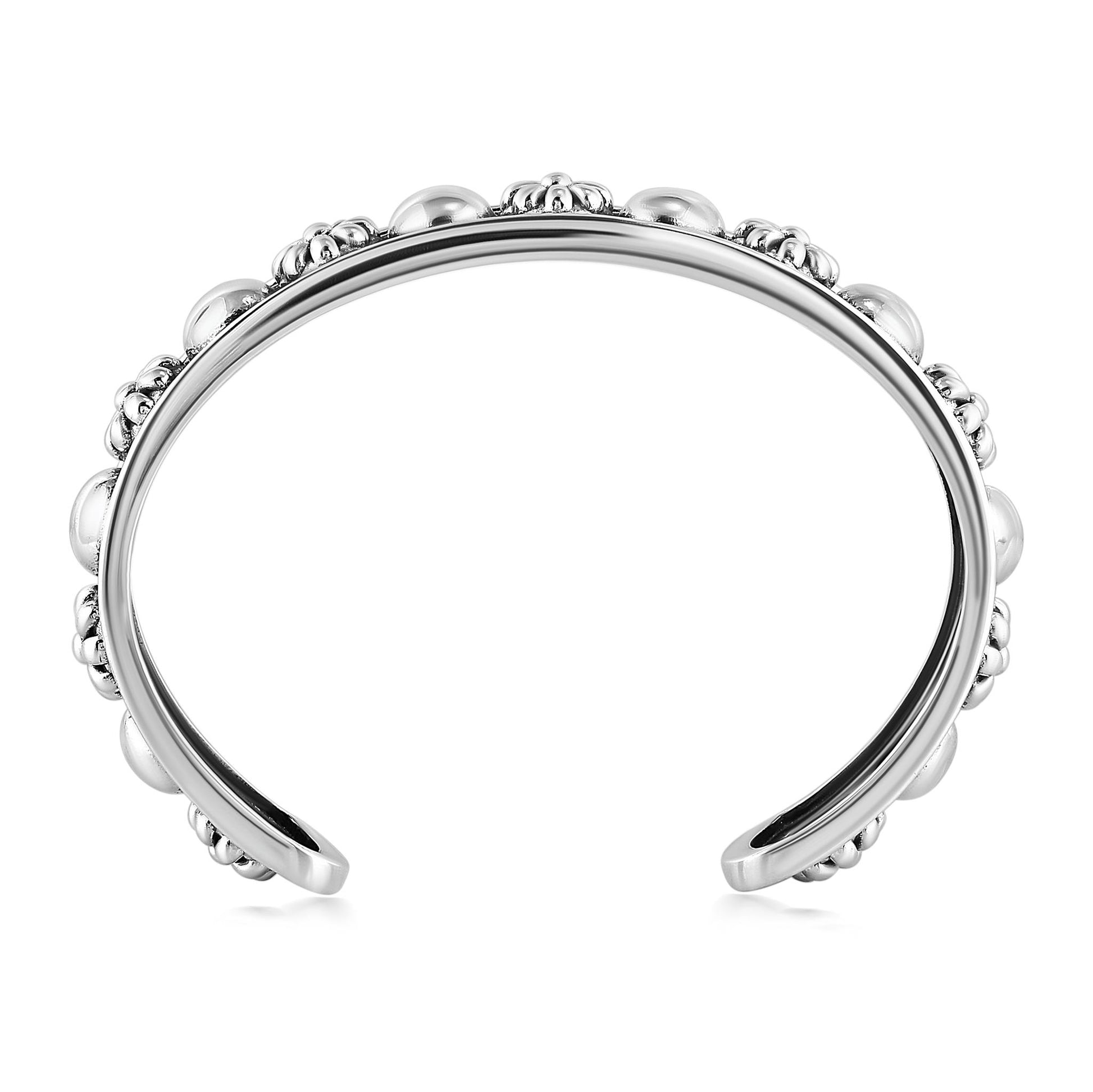 Sterling Silver Concha Flower and Bead Wide Cuff Bracelet