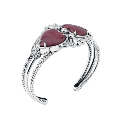 EXCLUSIVELY OURS! Sterling Silver Rhodonite Double Heart Cuff Bracelet, Sizes Small to Large