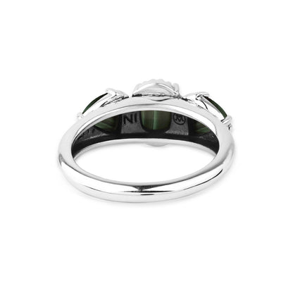  Sterling Silver Malachite Oval and Trillion 3-Stone Ring