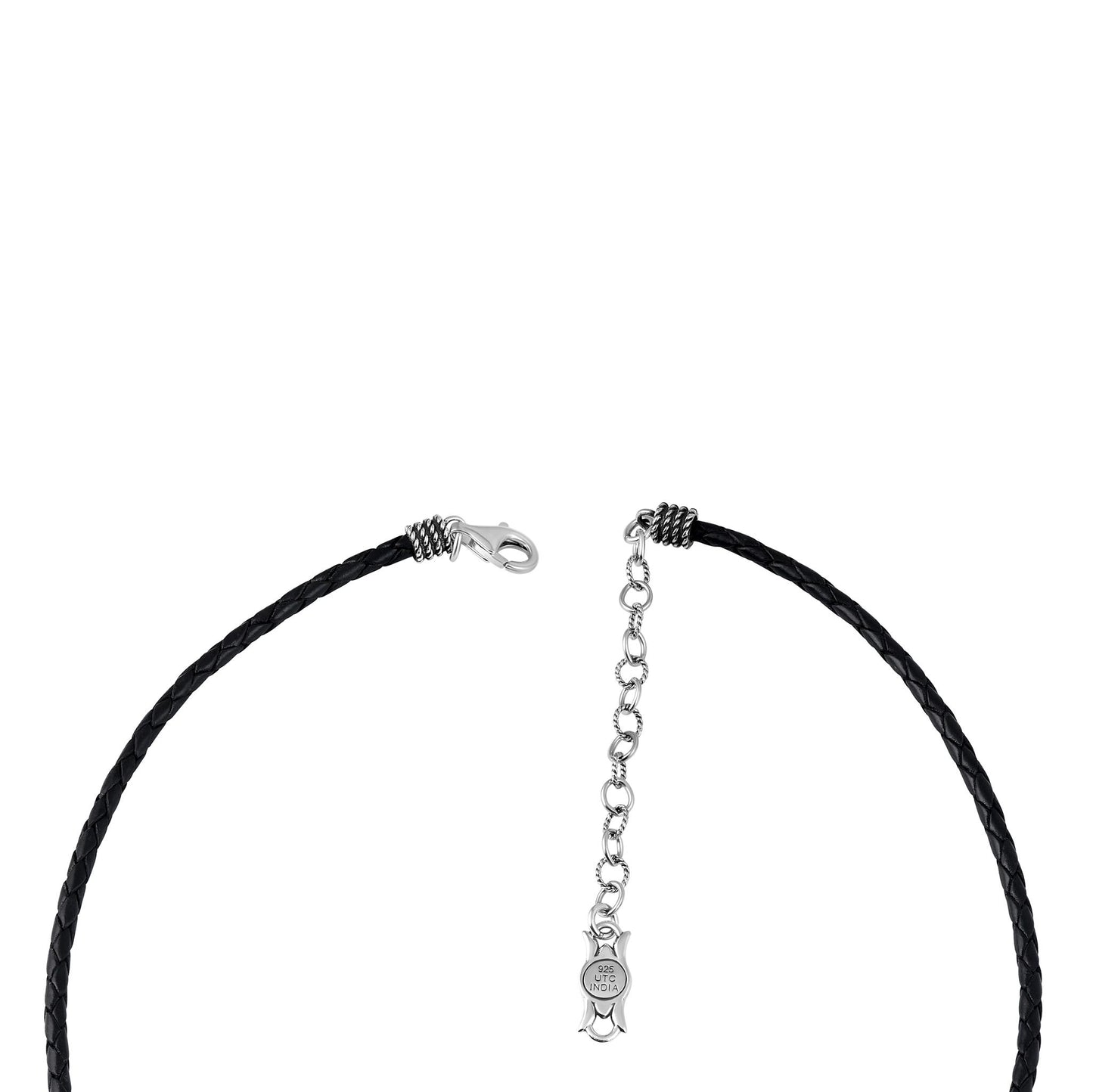 EXCLUSIVELY OURS! Sterling Silver Black Onyx Black Leather Thunderbird Pendant Necklace, 17 to 20 Inches