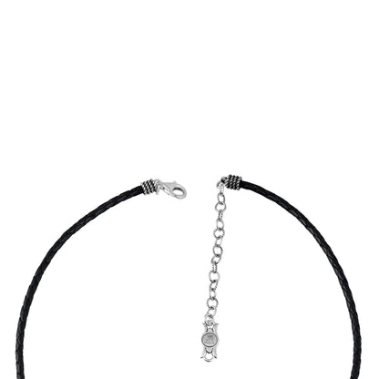 EXCLUSIVELY OURS! Sterling Silver Black Onyx Black Leather Thunderbird Pendant Necklace, 17 to 20 Inches