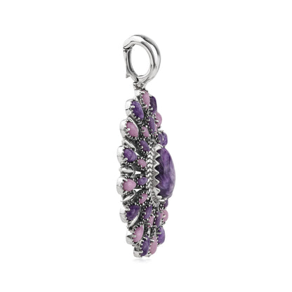 EXCLUSIVELY OURS! Sterling Silver Charoite and Phosphosiderite Pear Cluster Pendant Enhancer